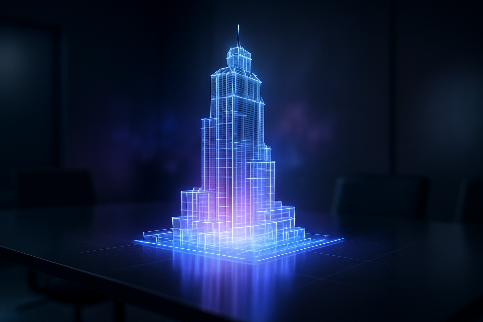 Diverse team of construction professionals collaborating with AI tools