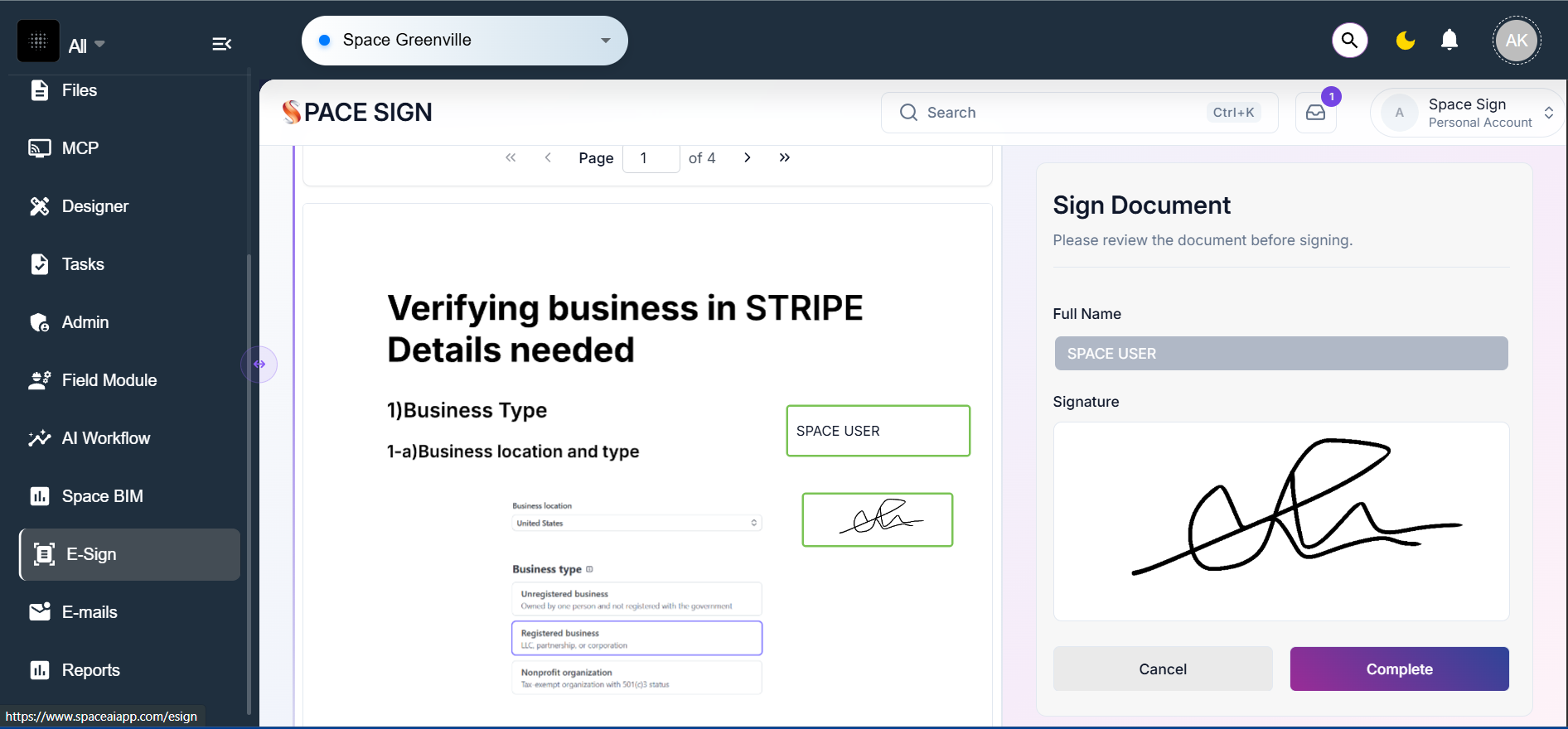Screenshot of E-Sign