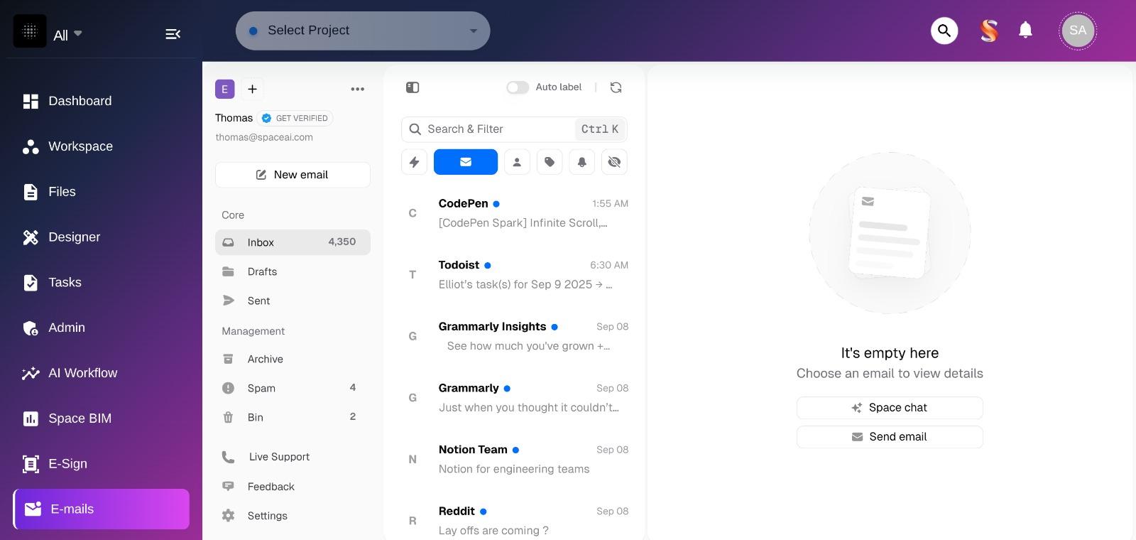 Visual representation of centralized email communication and AI reply assistant